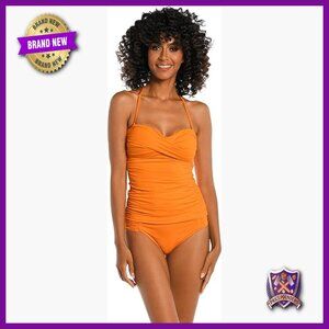 Tankini Swimsuit Top with Removable Straps, Slimming Shirred Fit, Size 10